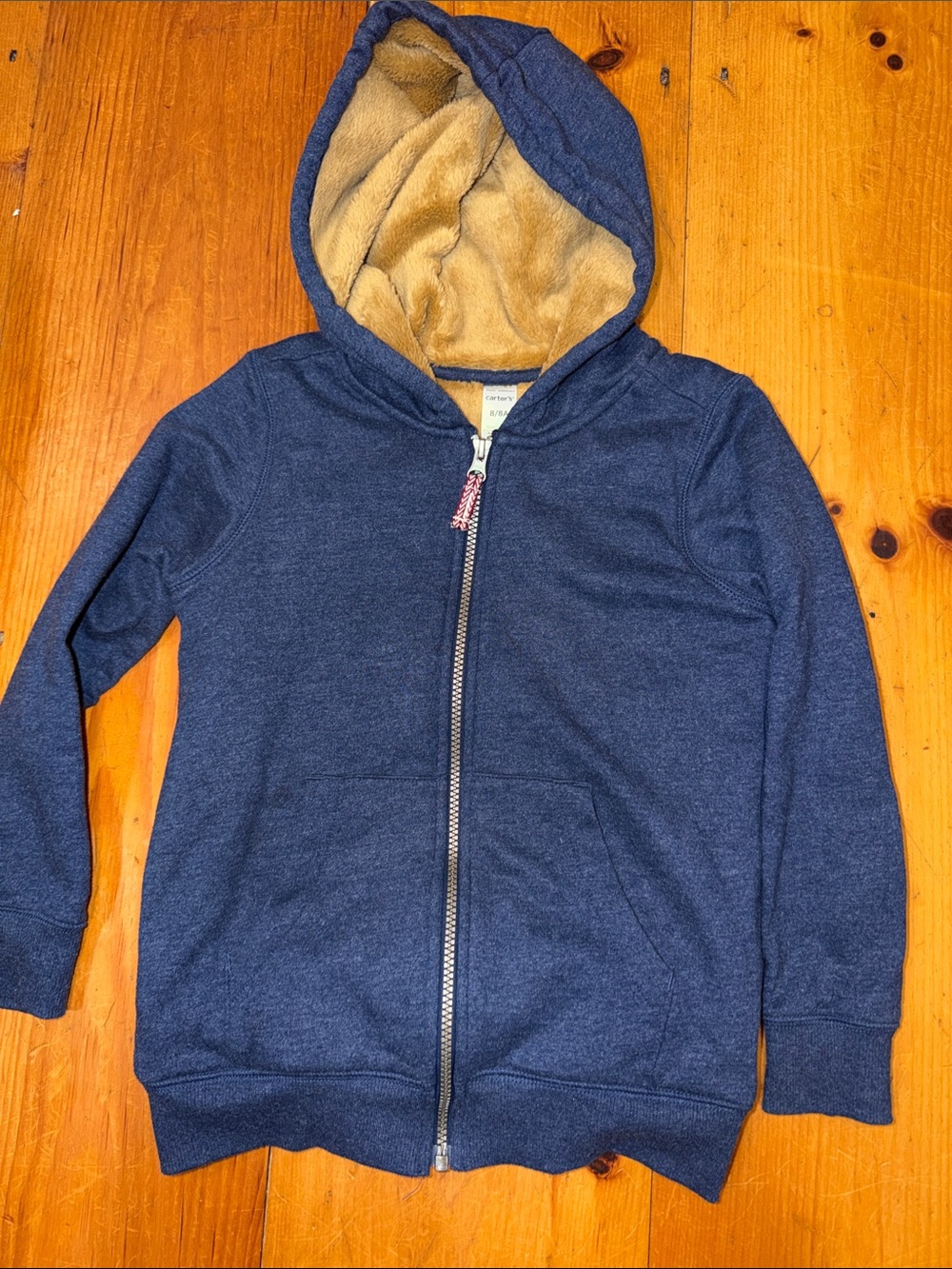 Carter's Navy Zip-Up Jacket Hoodie Tan Sherpa Lining sweatshirt
